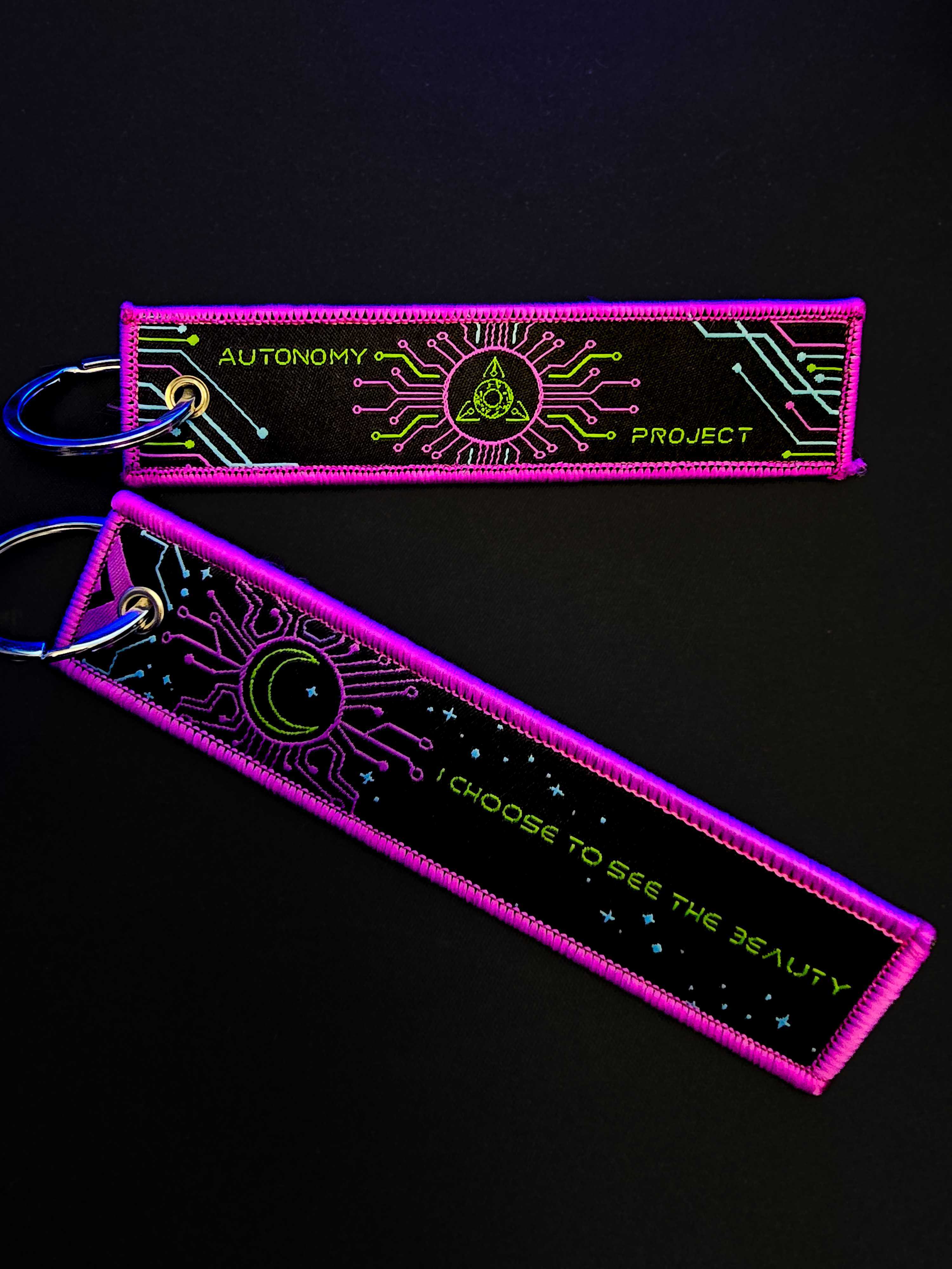"I choose to see the beauty" Embroidered Jet Tag Keychain
