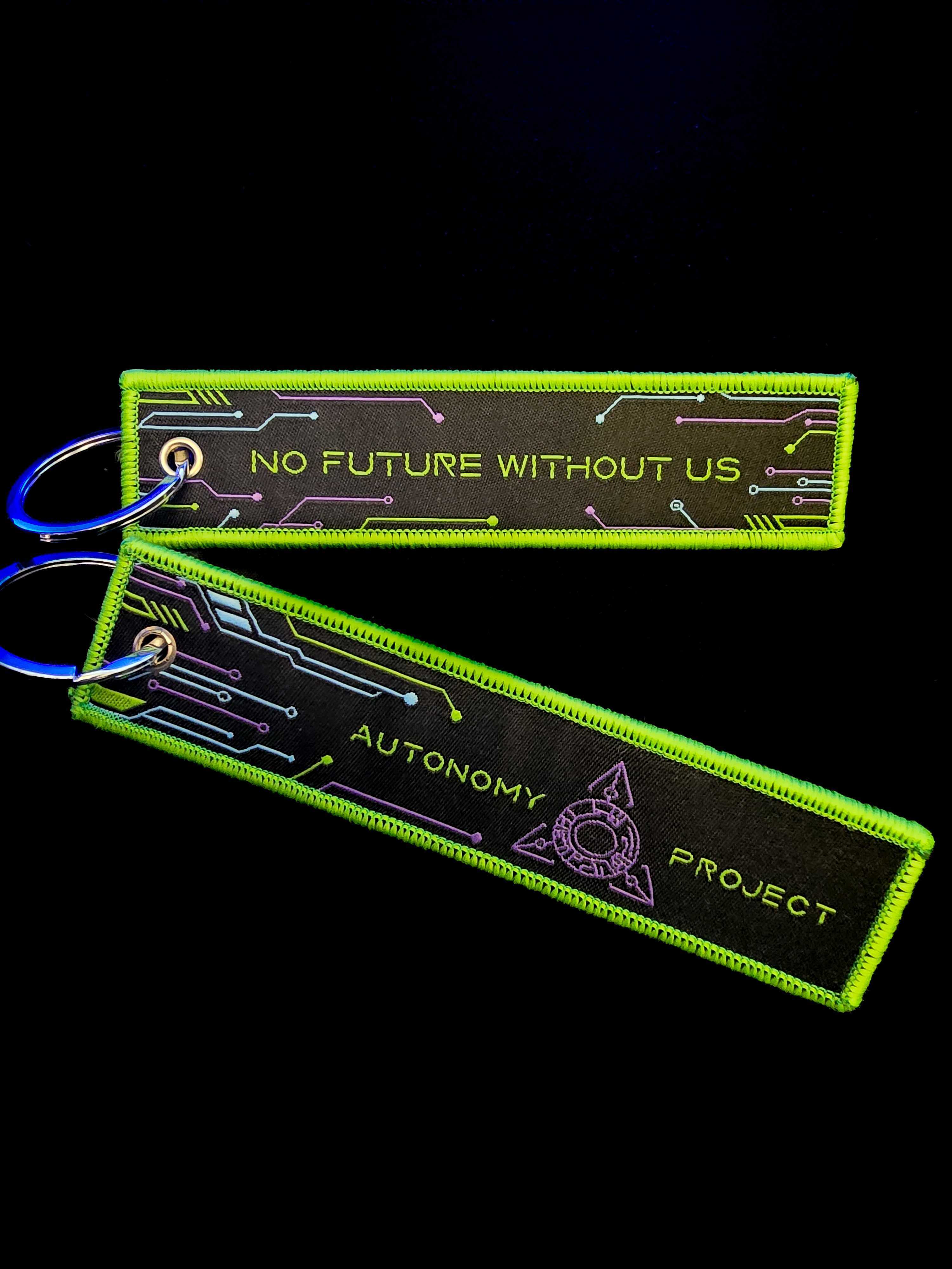 "No Future Without Us" Embroidered Jet Tag Keychain