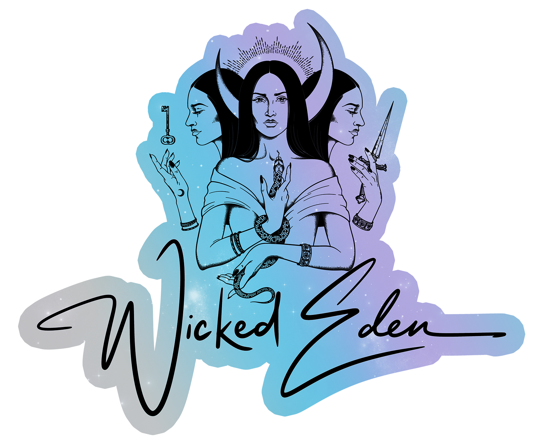 Wicked Eden - Holographic Sticker (Black and Silver)